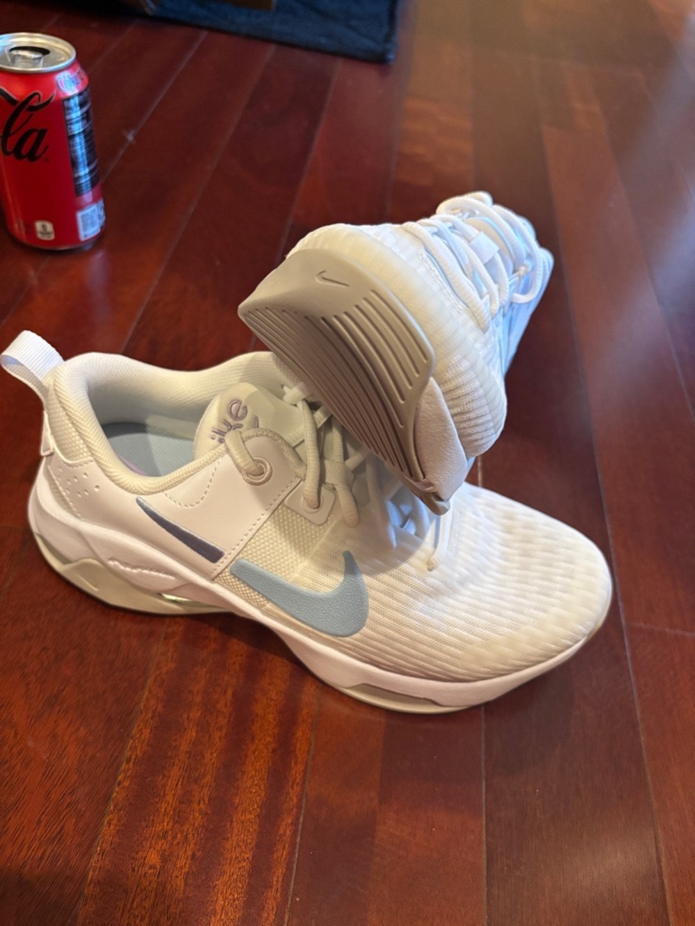 Nike Womens White Sneakers with Light Blue Swoosh